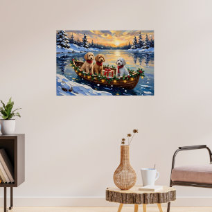 Poodle Christmas Boat Holiday Poster