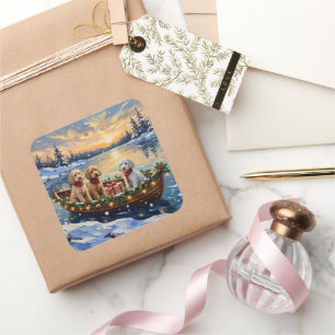 Poodle Christmas Boat Holiday Square Sticker
