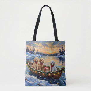 Poodle Christmas Boat Holiday Tote Bag