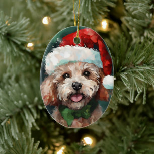 Poodle Christmas brush painting artwork Ceramic Tree Decoration