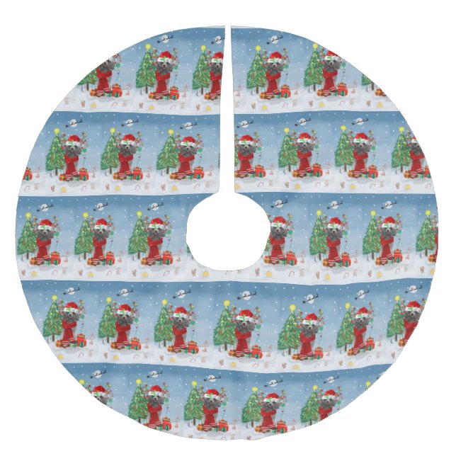 Poodle Christmas Brushed Polyester Tree Skirt (Front)