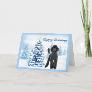 Poodle Christmas Card Blue Tree