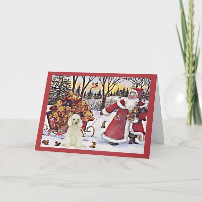 Poodle Christmas Card Santa Bears In Sleigh (Front)