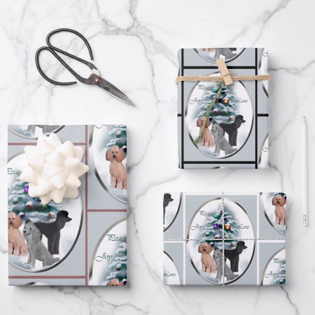 Poodle Christmas Cards Gifts Wrapping Paper Sheet (Front)