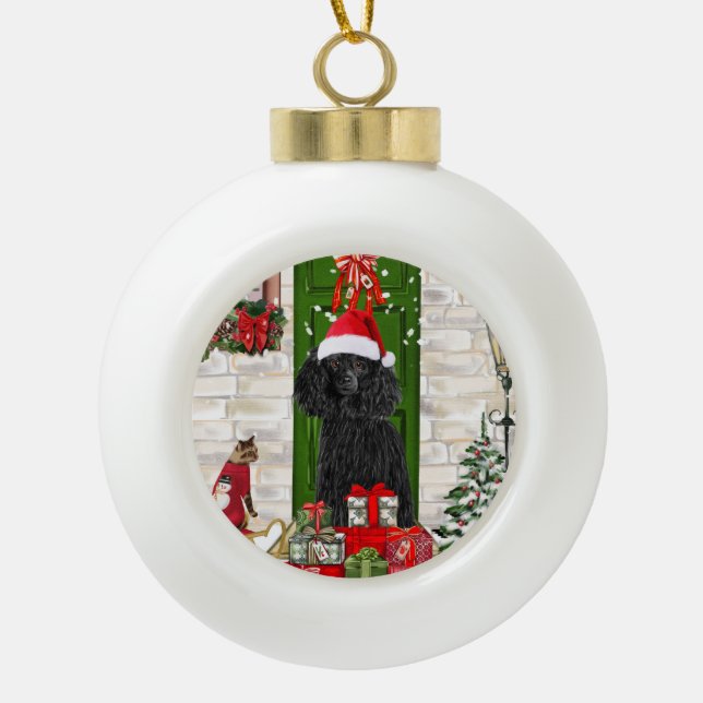 Poodle Christmas Ceramic Ball Christmas Ornament (Front)