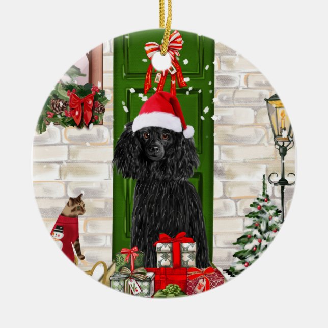 Poodle Christmas Ceramic Tree Decoration (Front)