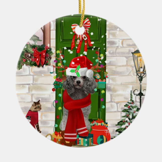 Poodle Christmas Ceramic Tree Decoration (Front)