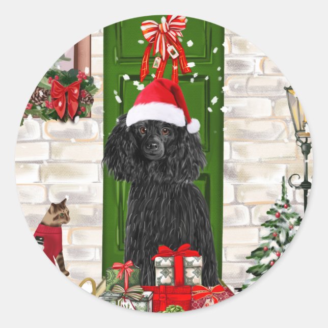Poodle Christmas Classic Round Sticker (Front)