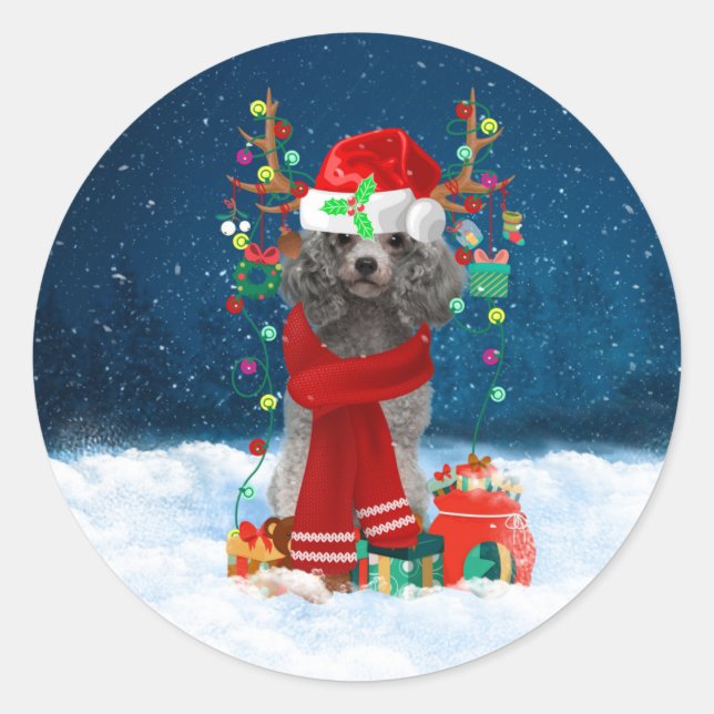 Poodle Christmas Classic Round Sticker (Front)