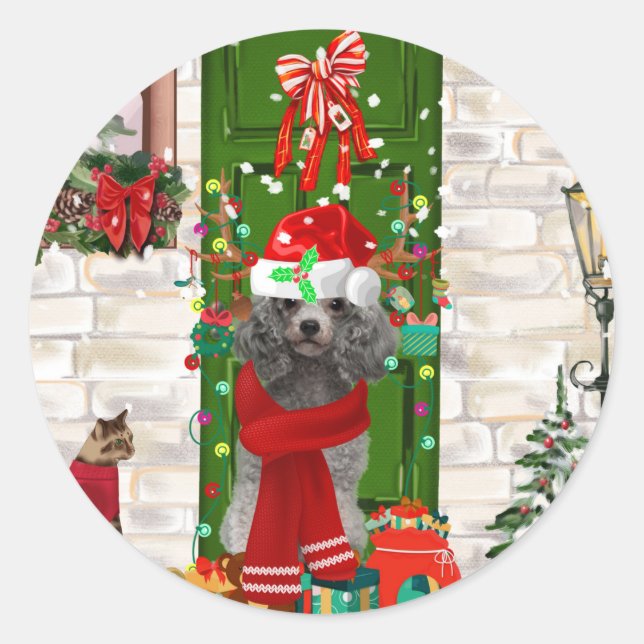 Poodle Christmas Classic Round Sticker (Front)