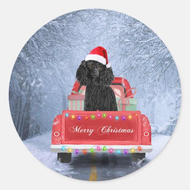 Poodle Christmas Classic Round Sticker (Front)