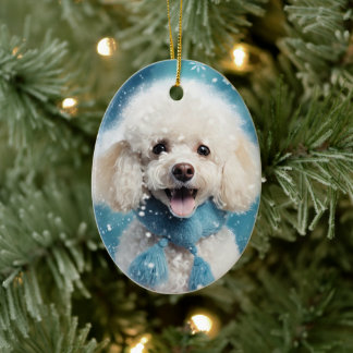 Poodle Christmas Decoration, Gift For Dog Lovers Ceramic Tree Decoration