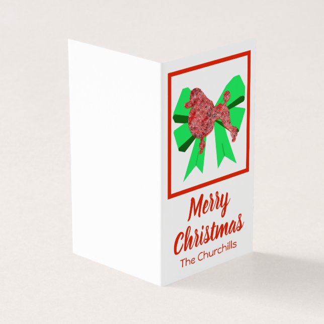 Poodle Christmas Dog & Green Bow Gift (Outside)