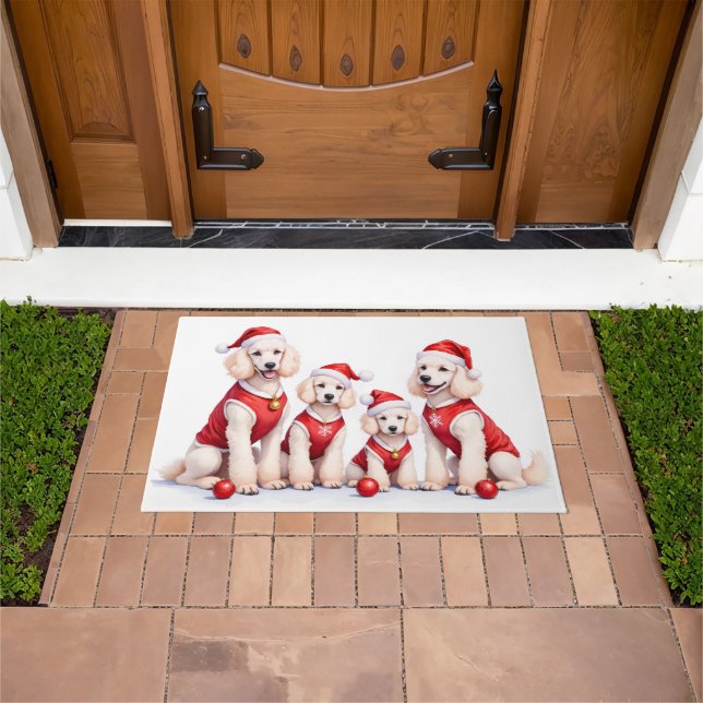 Poodle Christmas Dress Santa Hat Doormat (Outdoor)