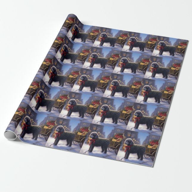 Poodle Christmas Festive Season Wrapping Paper (Unrolled)