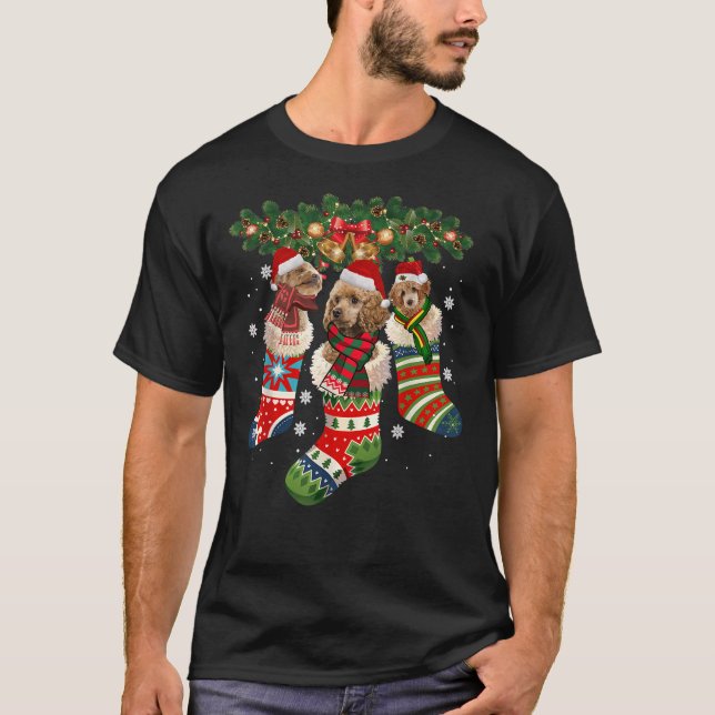 Poodle Christmas In Sock Dog Santa Hat Gift     T-Shirt (Front)