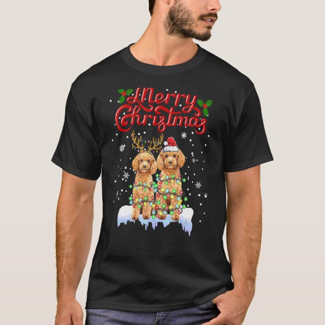 Poodle Christmas Lights Matching Family Xmas Dog 1 T-Shirt (Front)