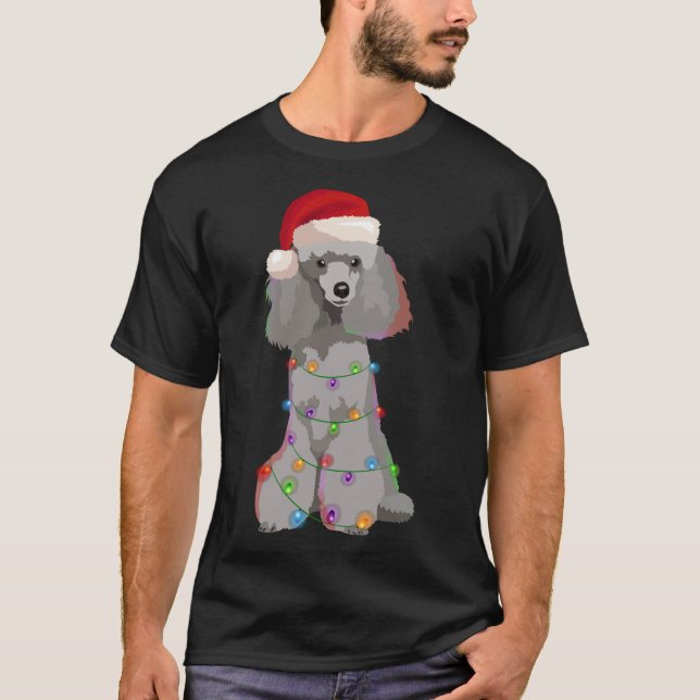 Poodle Christmas Lights Xmas Dog Lover T-Shirt (Front)