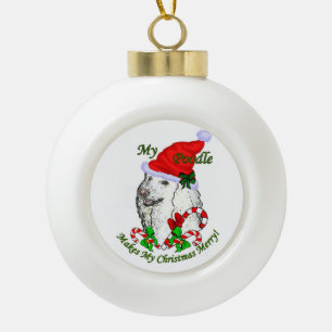 Poodle Christmas Merry Ceramic Ball Christmas Ornament