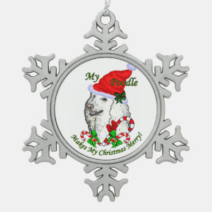 Poodle Christmas Merry Snowflake Pewter Christmas Ornament