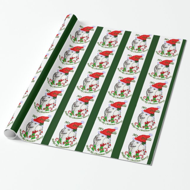 Poodle Christmas Merry Wrapping Paper (Unrolled)