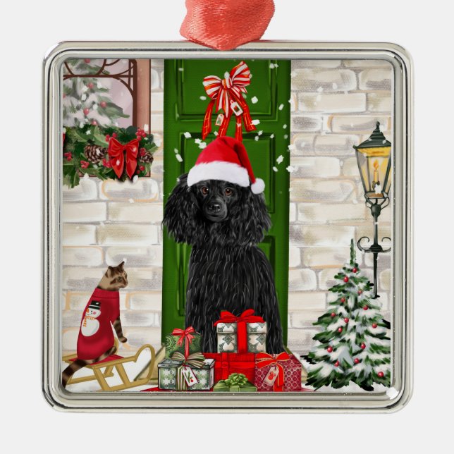 Poodle Christmas Metal Tree Decoration (Front)