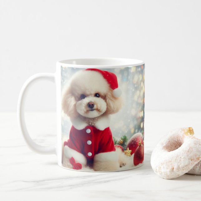 Poodle Christmas Mug – Cute Dog with Santa Hat  (With Donut)
