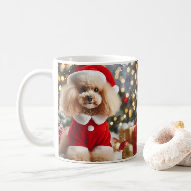 Poodle Christmas Mug – Cute Dog with Santa Hat  (With Donut)