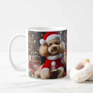Poodle Christmas Mug – Cute Dog with Santa Hat