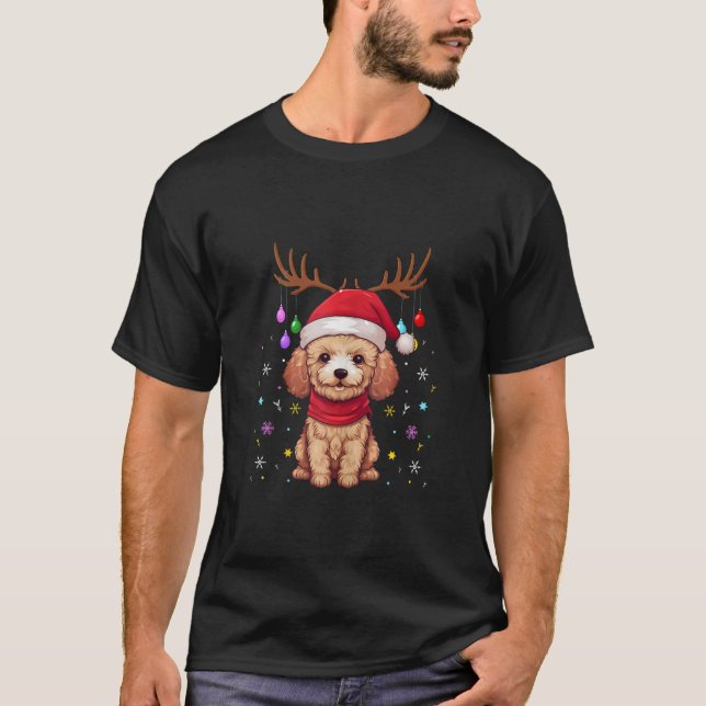 Poodle Christmas Ornaments Funny Reindeer Dog Love T-Shirt (Front)