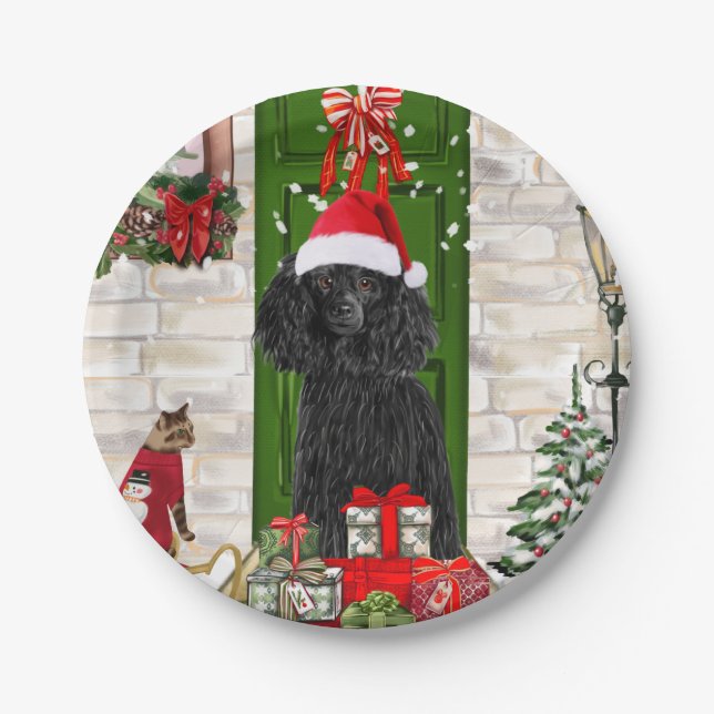Poodle Christmas Paper Plate (Front)