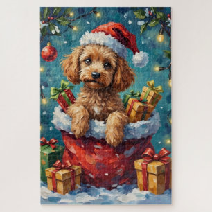 Poodle Christmas Santa Bag Adventure Jigsaw Puzzle