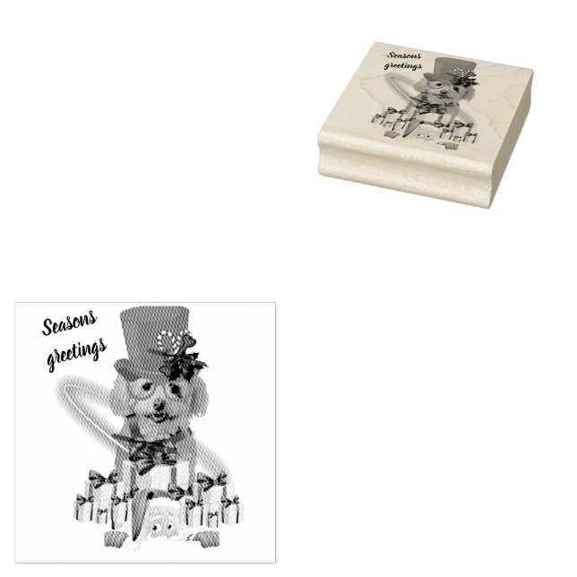 Poodle Christmas Seasons Greetings Rubber Stamp (Stamped)