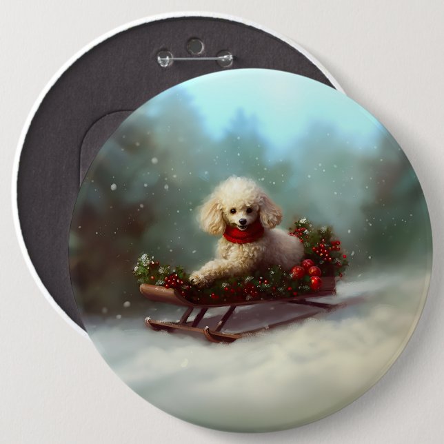 Poodle Christmas snow winter  6 Cm Round Badge (Front & Back)