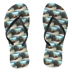 Poodle Christmas snow winter  Flip Flops
