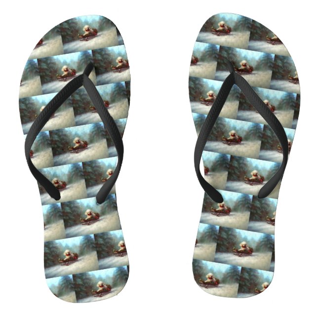 Poodle Christmas snow winter  Flip Flops (Footbed)