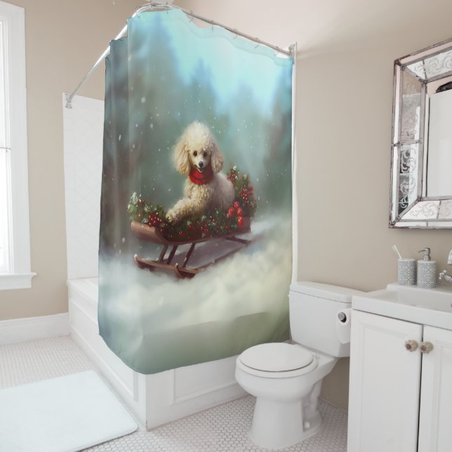 Poodle Christmas snow winter  Shower Curtain (In Situ)