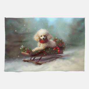 Poodle Christmas snow winter  Tea Towel