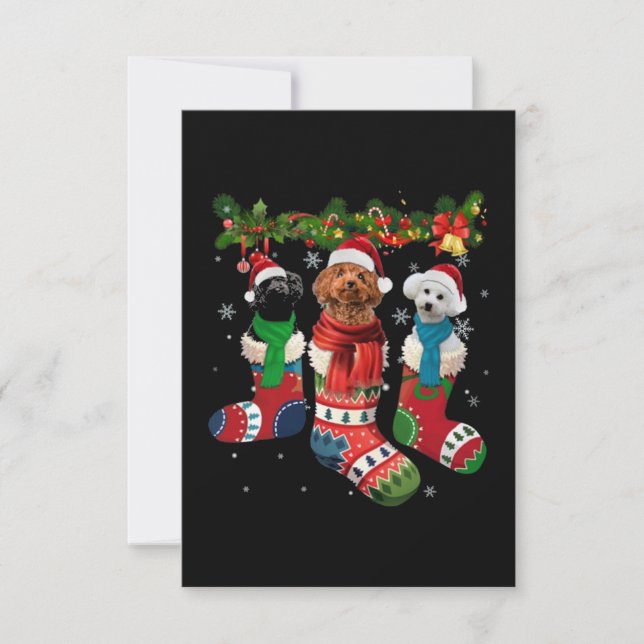 Poodle Christmas Sock Card (Front)