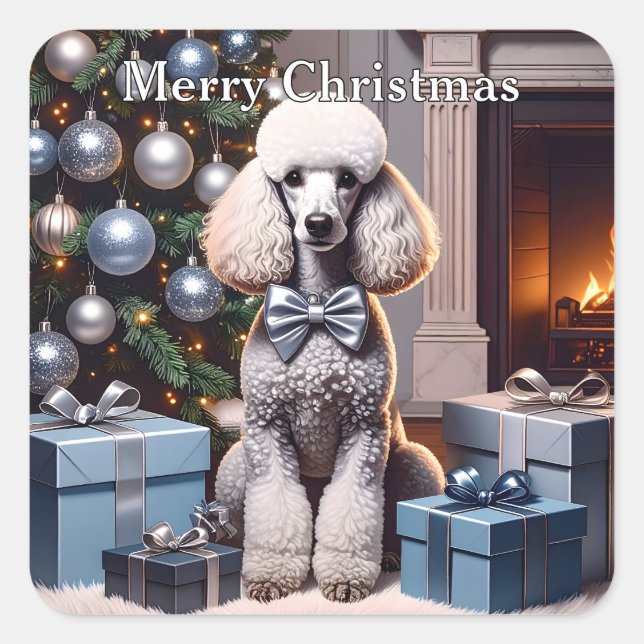 Poodle Christmas Square Sticker (Front)