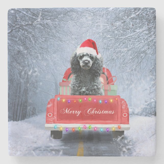 Poodle Christmas Stone Coaster (Front)
