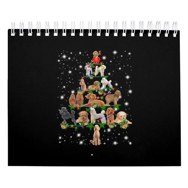 Poodle Christmas Tree Covered By Flashlight Calendar (Cover)