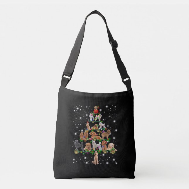 Poodle Christmas Tree Covered By Flashlight Crossbody Bag (Front)