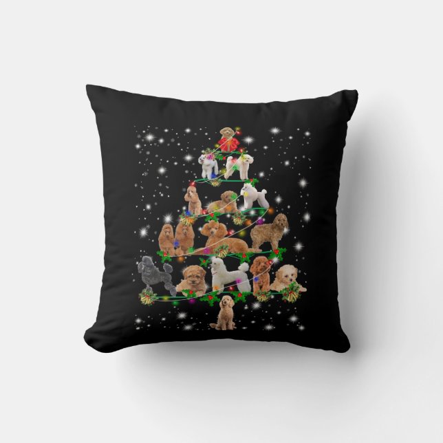 Poodle Christmas Tree Covered By Flashlight Cushion (Front)