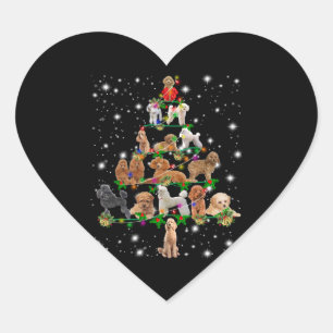Poodle Christmas Tree Covered By Flashlight Heart Sticker