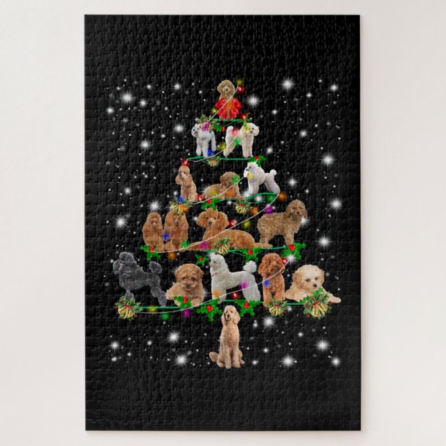 Poodle Christmas Tree Covered By Flashlight Jigsaw Puzzle (Vertical)