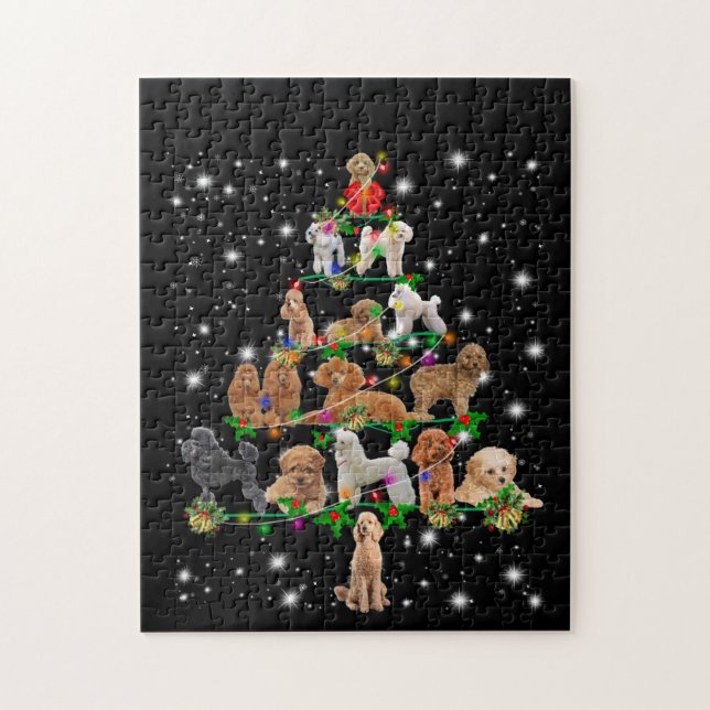 Poodle Christmas Tree Covered By Flashlight Jigsaw Puzzle (Vertical)