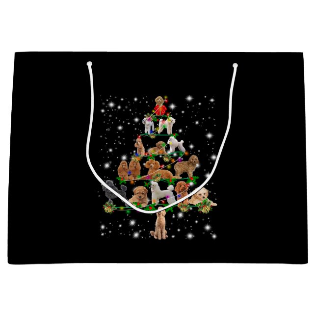 Poodle Christmas Tree Covered By Flashlight Large Gift Bag (Front)