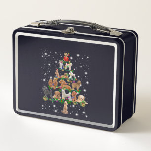 Poodle Christmas Tree Covered By Flashlight Metal Lunch Box