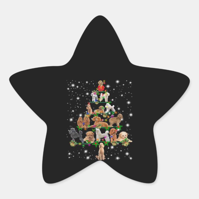 Poodle Christmas Tree Covered By Flashlight Star Sticker (Front)